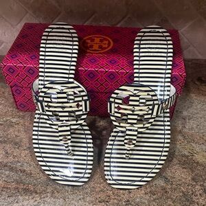 Tory Burch Black and White Striped Sandals hardly worn